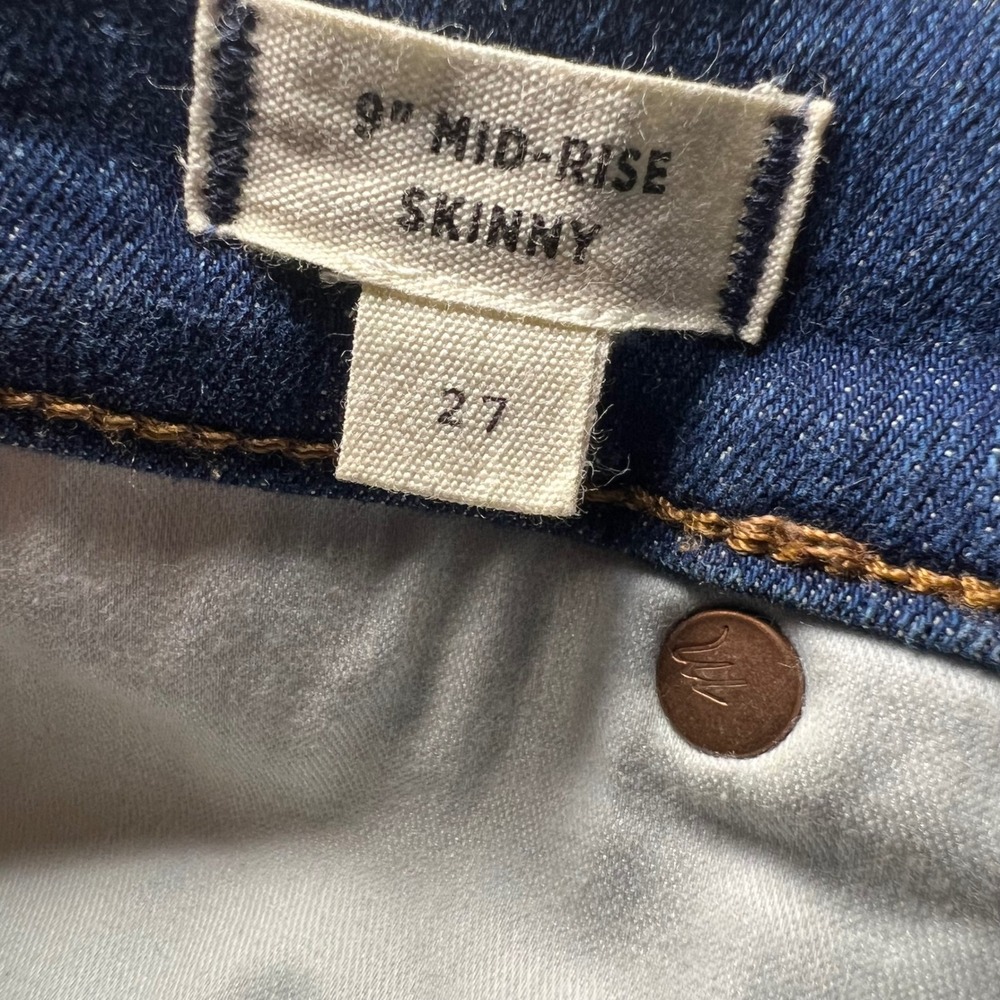 Madewell 9 Mid-Rise Skinny Jeans Blue Raw Hem Denim Size 27 - Picture 8 of 12